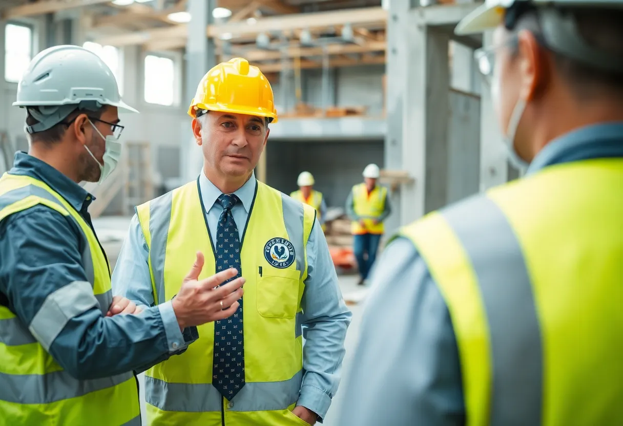 EPA officials assessing asbestos risks at a construction site.