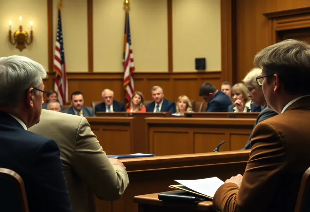 Courtroom scene for Johnson & Johnson talc lawsuit