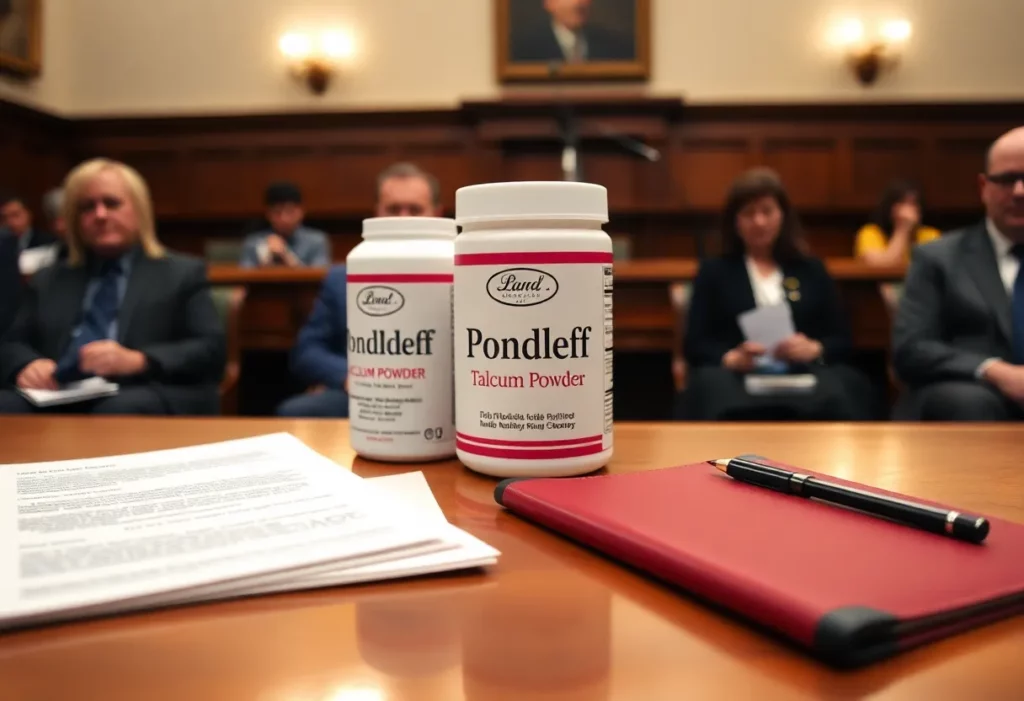 Courtroom scene related to talcum powder lawsuit