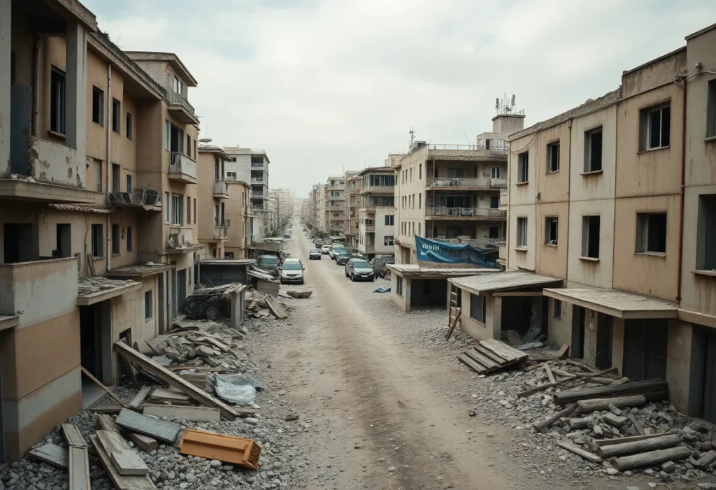 Damaged buildings in Israel with asbestos debris amid conflict