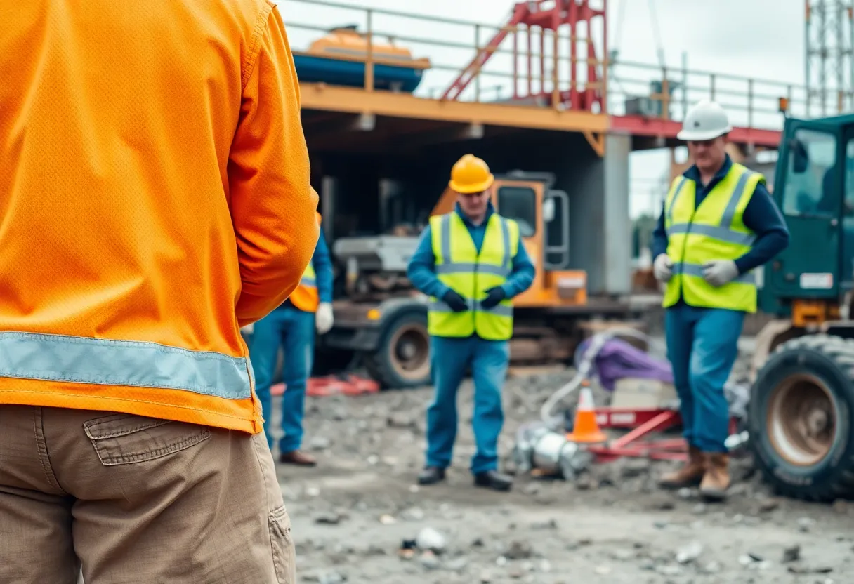 Workers performing asbestos removal at a construction site.