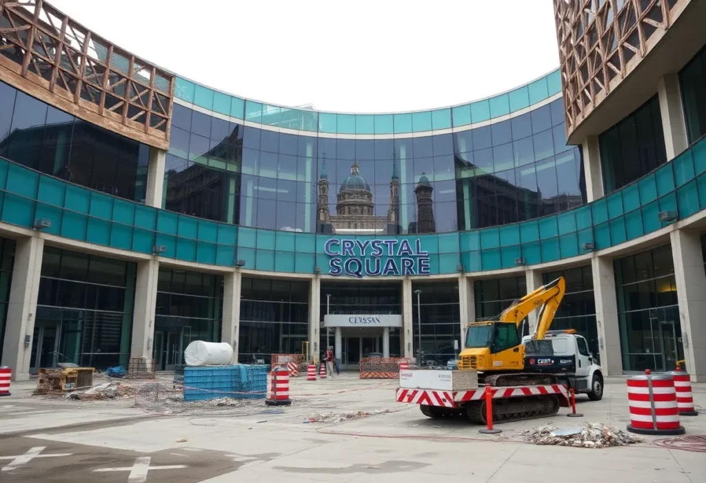 Deteriorating Crystal Square plaza before remediation