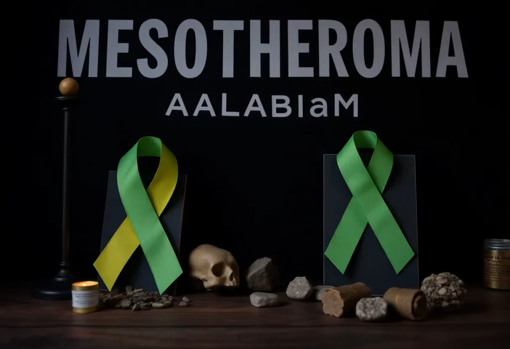 A montage showcasing the fight against mesothelioma in Alabama, featuring images of support and awareness.