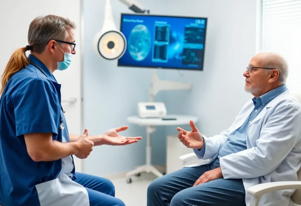 Medical professional discussing mesothelioma treatment options.