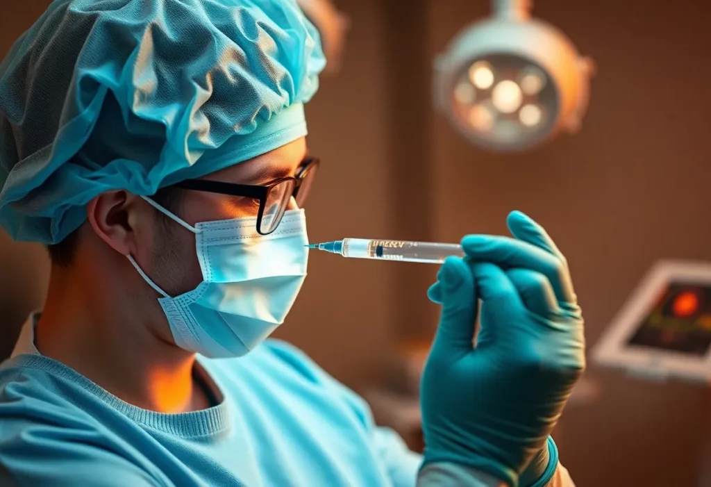 A healthcare expert giving Opdivo immunotherapy treatment to a patient.