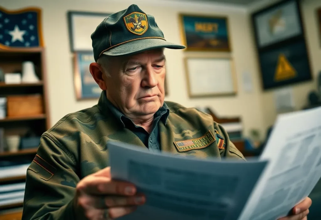 A veteran examining asbestos compensation documents