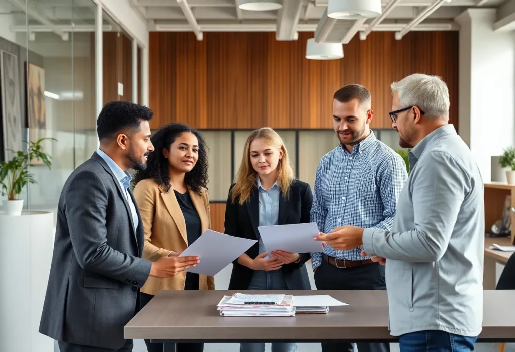 Team of asbestos management consultants engaged in discussion