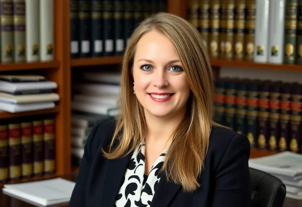 Amanda Jones, the new Head of Asbestos at Thompsons Solicitors, posed in her office.