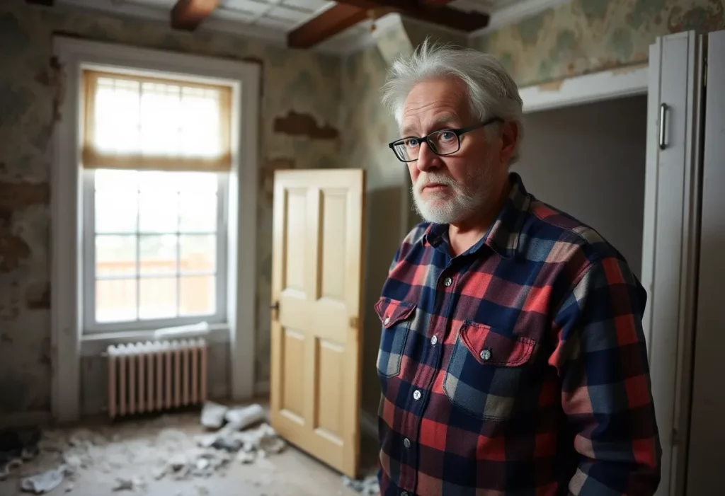 A homeowner checking for asbestos in an old house.