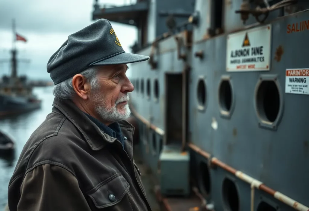 Veteran reflecting on asbestos exposure risks near military ship
