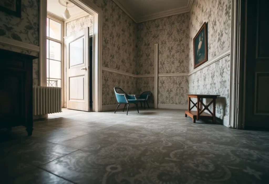 Variety of asbestos flooring types in a vintage home setting