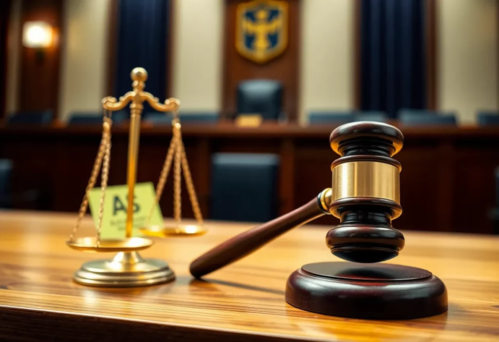 Courtroom scene representing justice in asbestos fraud case