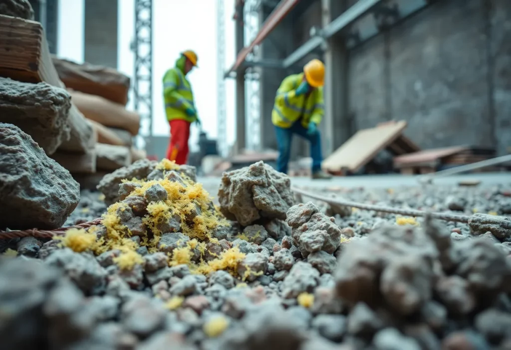 Workers inspecting hazardous asbestos materials on site