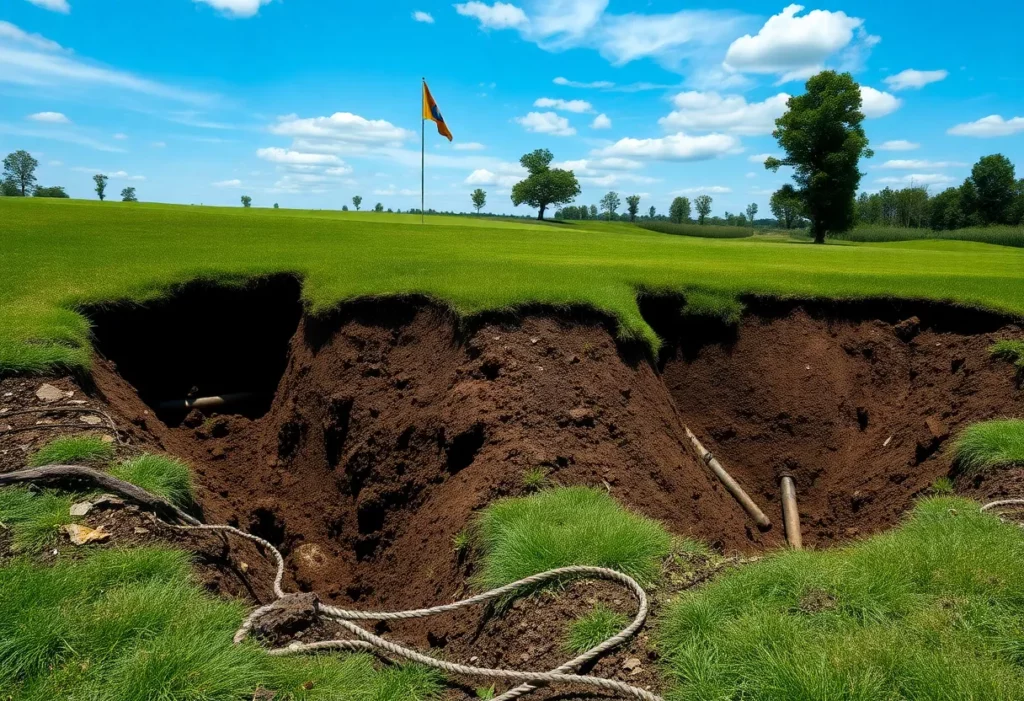 Excavated area revealing asbestos pipes at Kanawaki Golf Club
