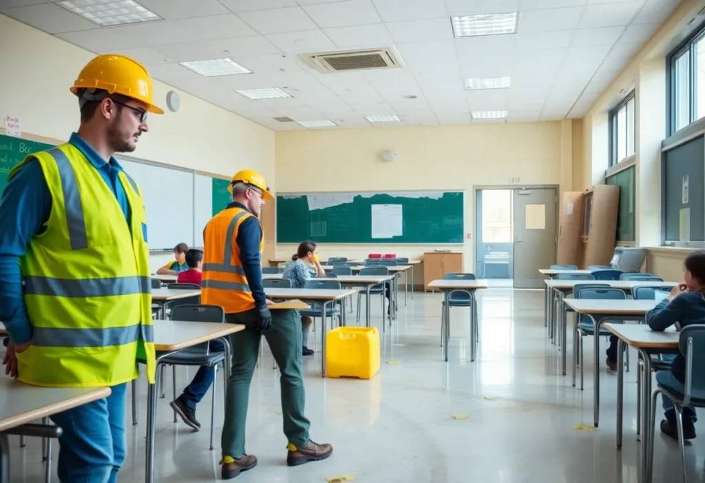 Workers removing asbestos at Hutchinson High School