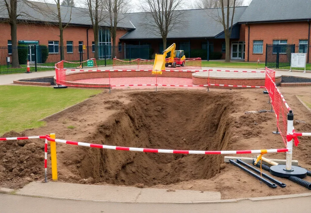 Excavation work for asbestos removal at a school playground
