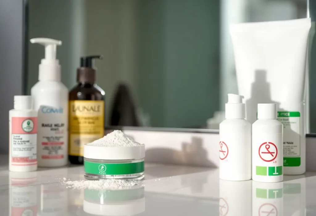 Talc-based cosmetics with testing symbols