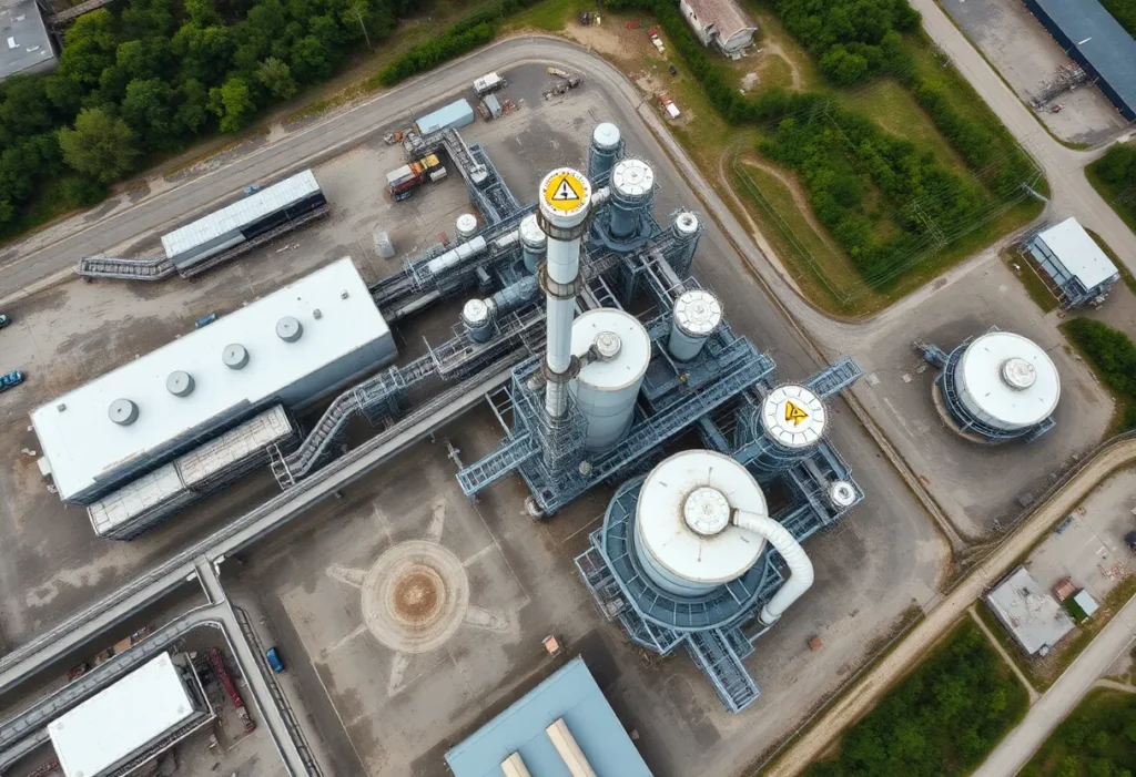 Warning sign for asbestos at a chemical plant in Louisiana