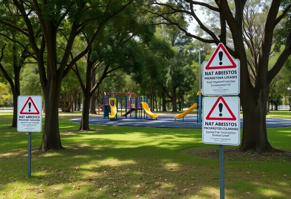 Warning sign about asbestos contamination in a park in New South Wales