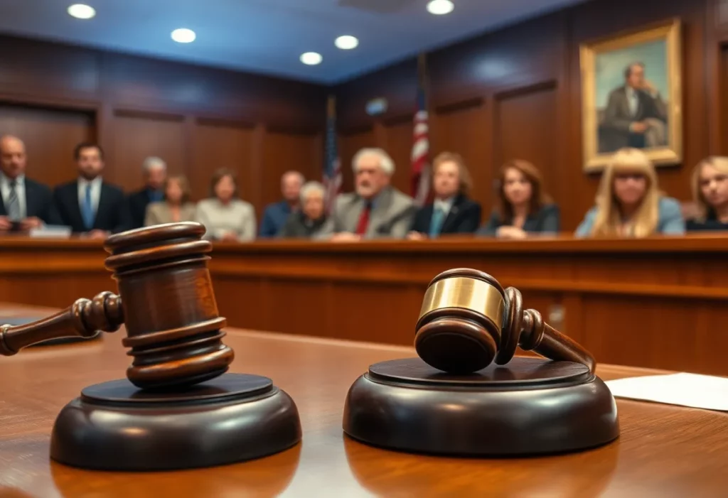 Courtroom scene regarding BNSF Railway asbestos lawsuit