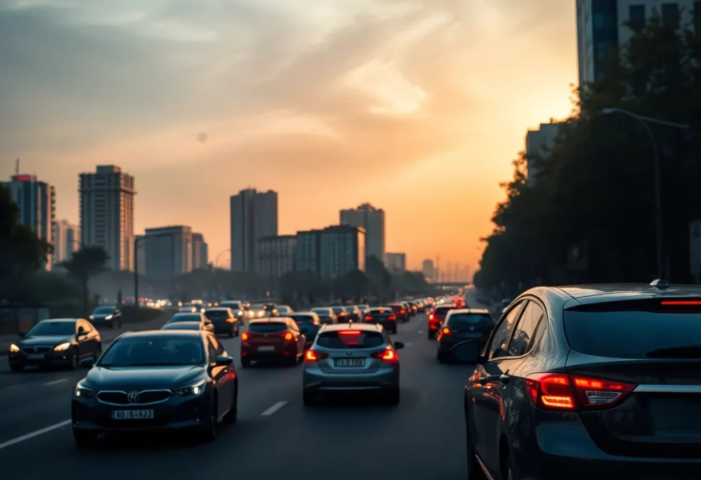 Visual representation of brake wear pollution in urban traffic.