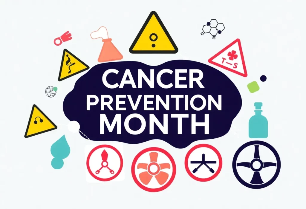 Illustration for Cancer Prevention Month highlighting toxic exposure risks.