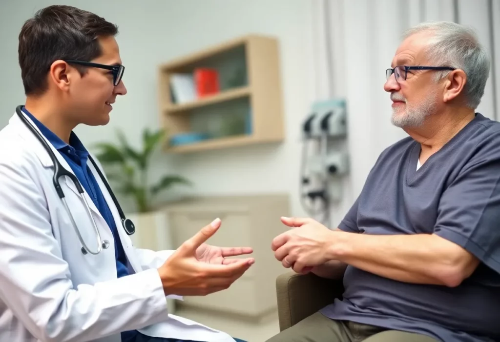 Healthcare provider discussing chemotherapy with a mesothelioma patient