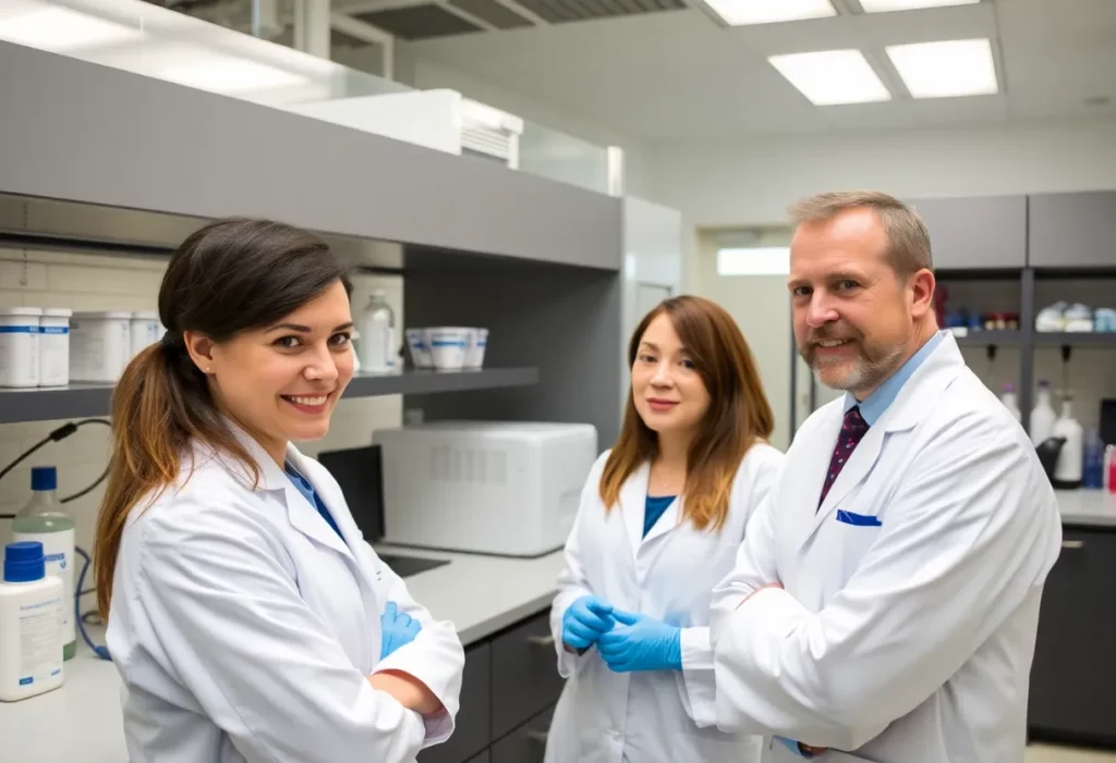 Scientists working at a research facility in Clydebank studying mesothelioma.