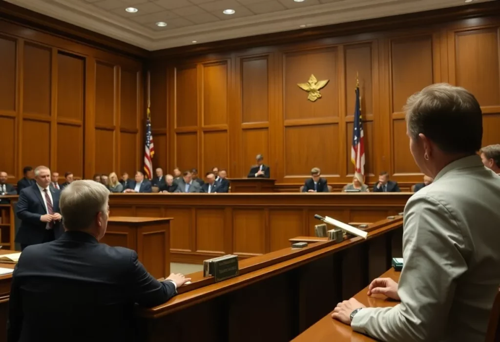 Courtroom scene highlighting legal proceedings related to mesothelioma cases