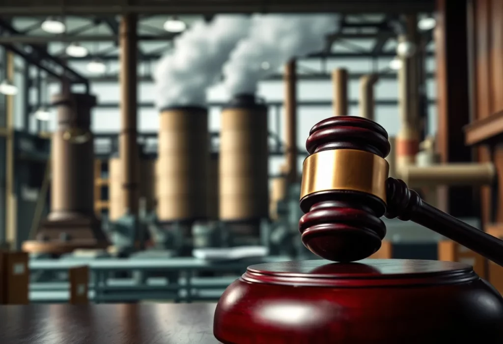 A courtroom scene symbolizing justice for asbestos-related health issues