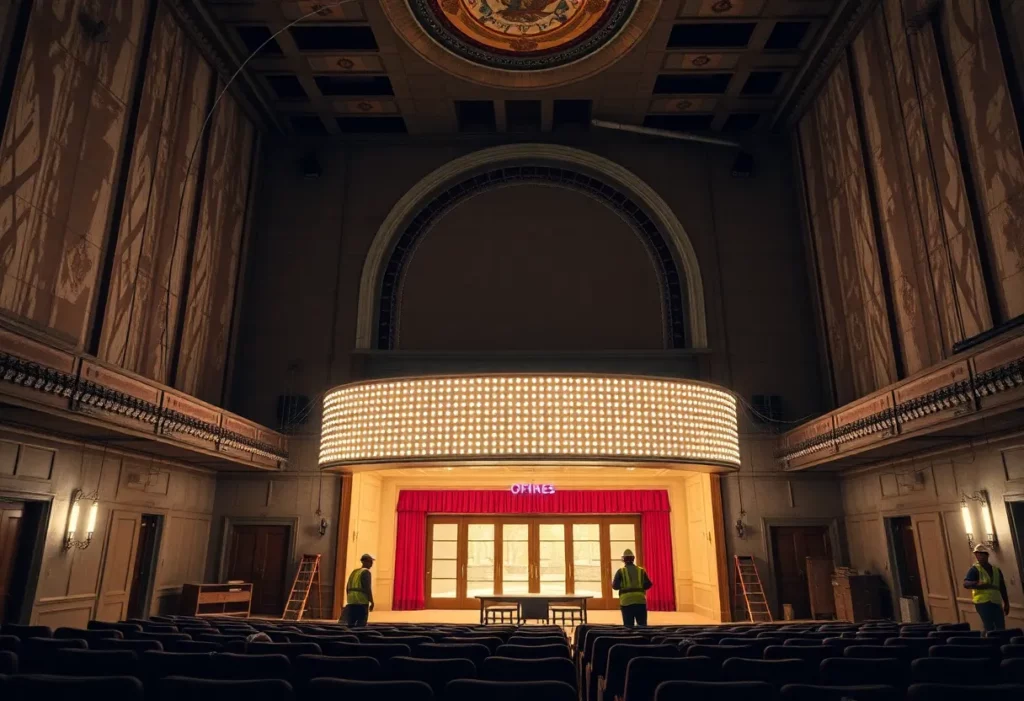 Construction workers involved in asbestos removal at Crim Theater.