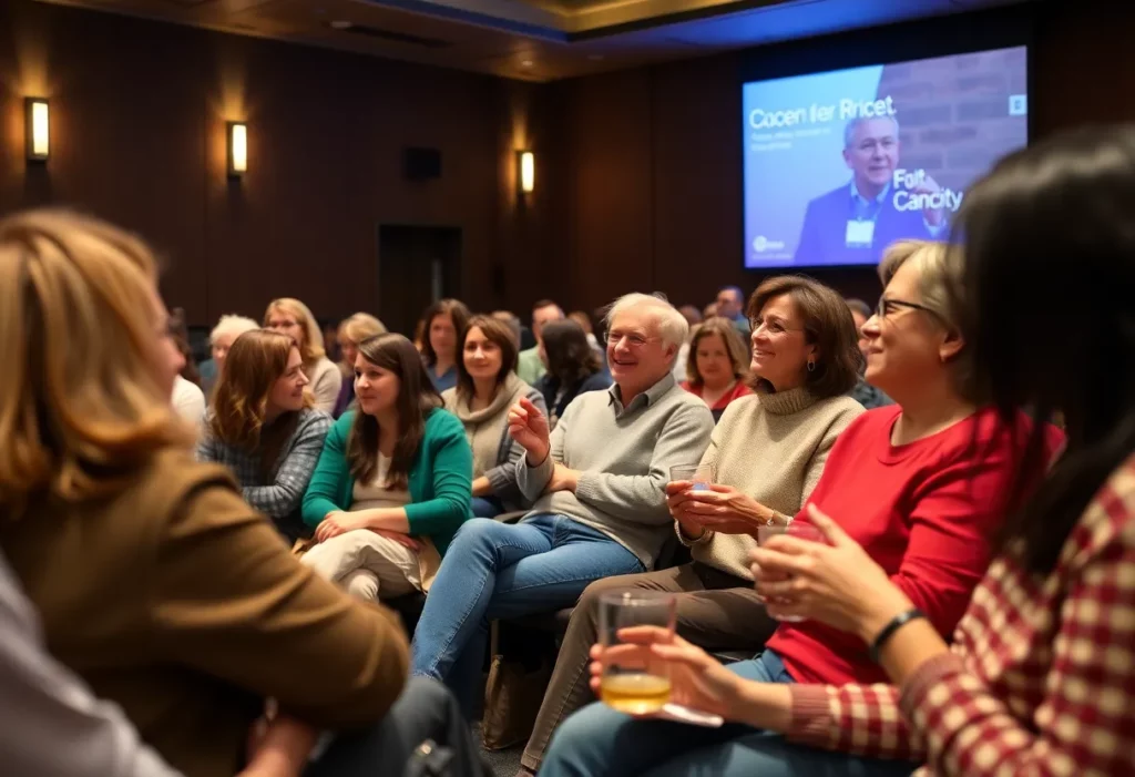 Participants at a mesothelioma support group meeting in Cwmbran.