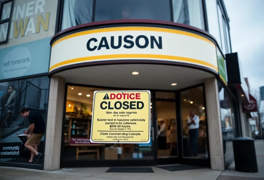 Sign indicating closure of the EE store in Kilburn due to asbestos concerns