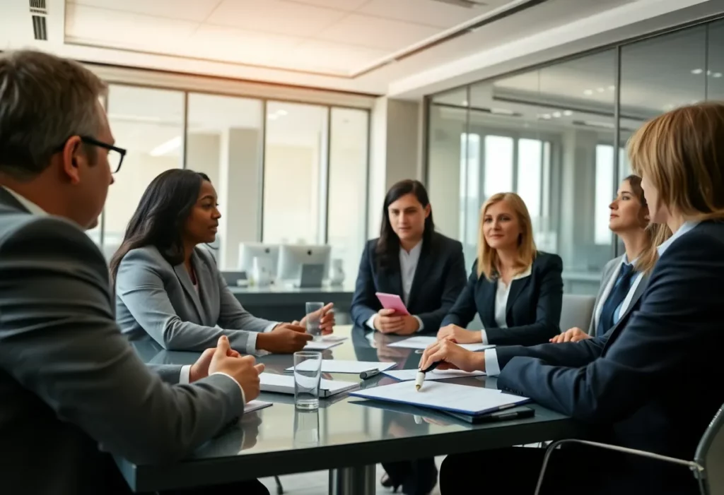 Flint Cooper legal team discussing asbestos litigation.