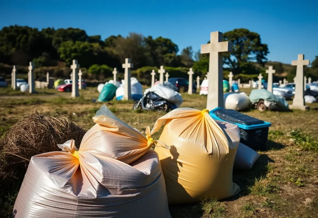 Bags of fly-tipped materials at Hill Rise Cemetery