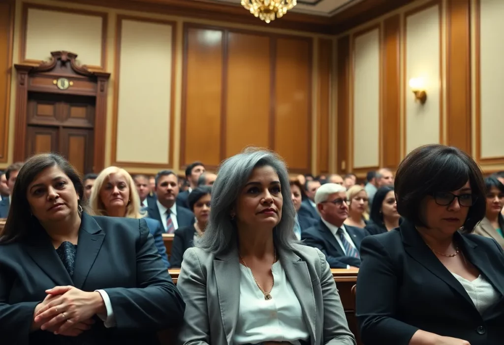 Courtroom scene depicting the talc lawsuit against Johnson & Johnson