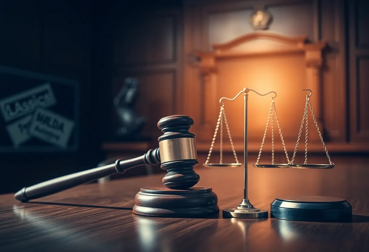 An artistic depiction of a courtroom symbolizing justice for mesothelioma sufferers