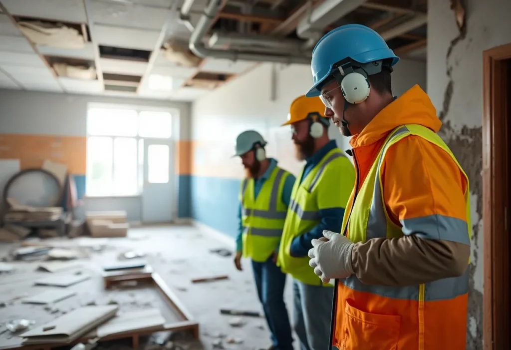 Workers inspecting asbestos during Lampeter-Strasburg school renovation