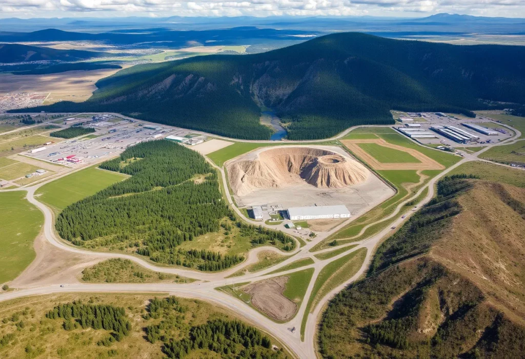 Aerial view of Libby, Montana, highlighting the site of asbestos exposure
