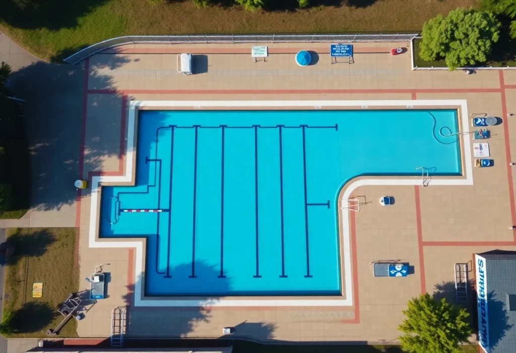 Aerial view of the Manheim Community Pool signifying renovation plans.