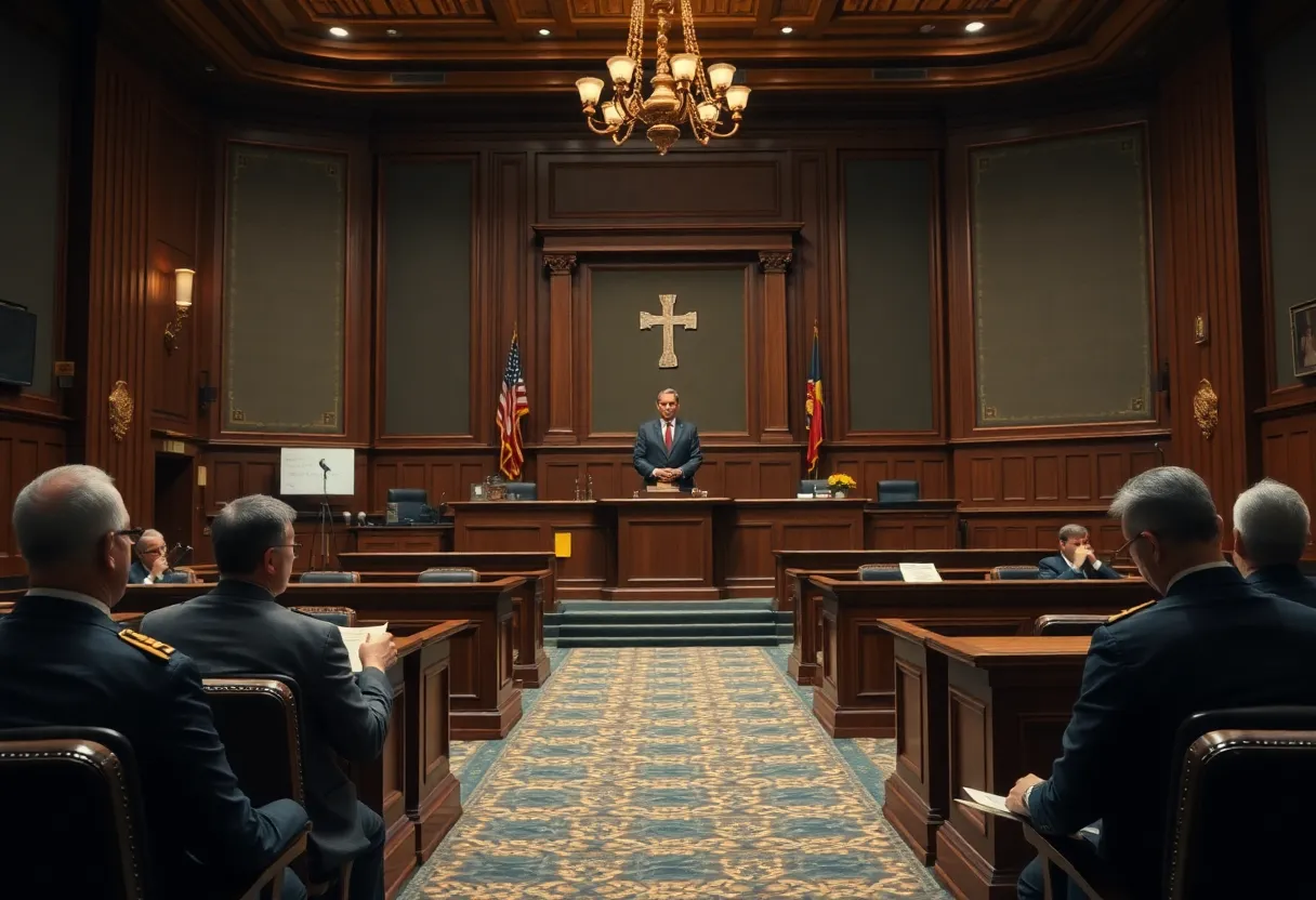 Courtroom scene representing a mesothelioma lawsuit