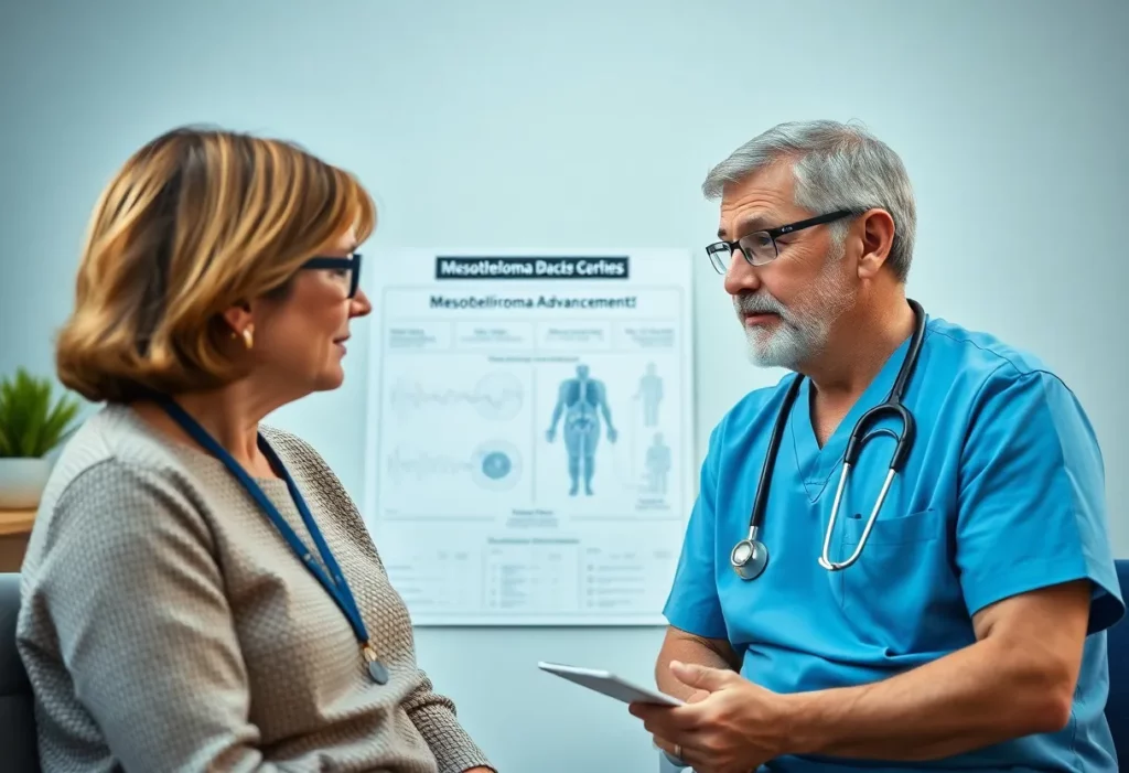 Healthcare professional explaining mesothelioma treatment options to a patient