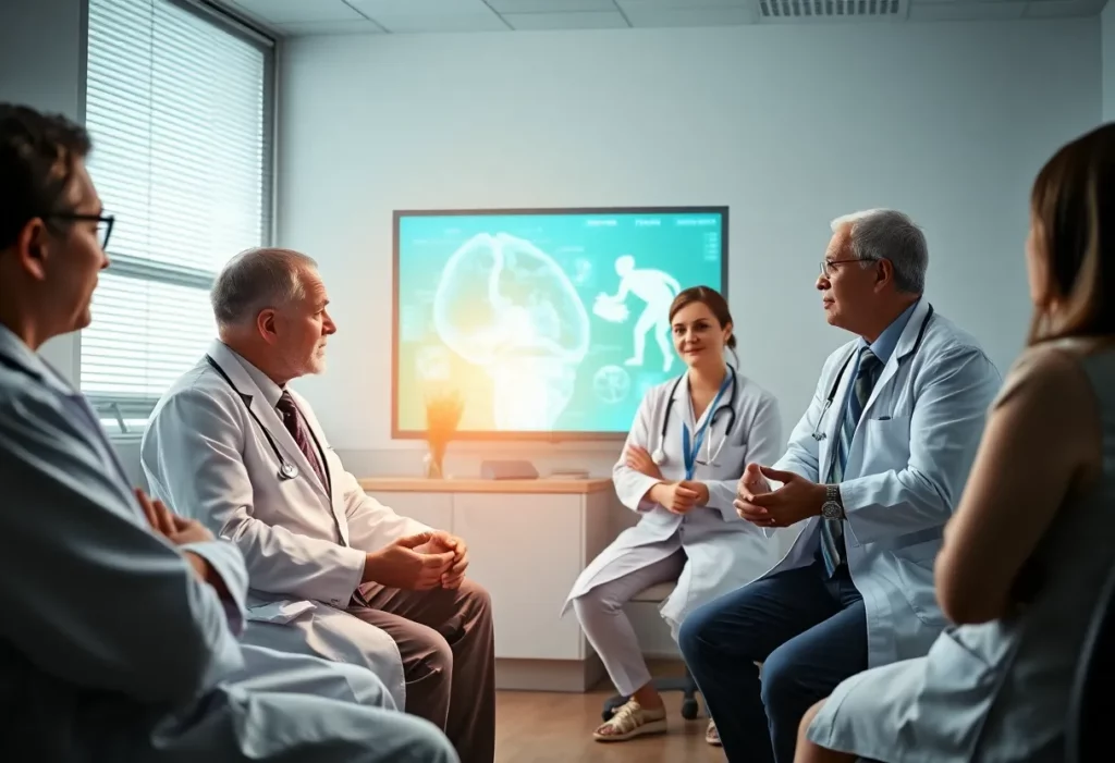 Medical professionals discussing mesothelioma treatment advancements