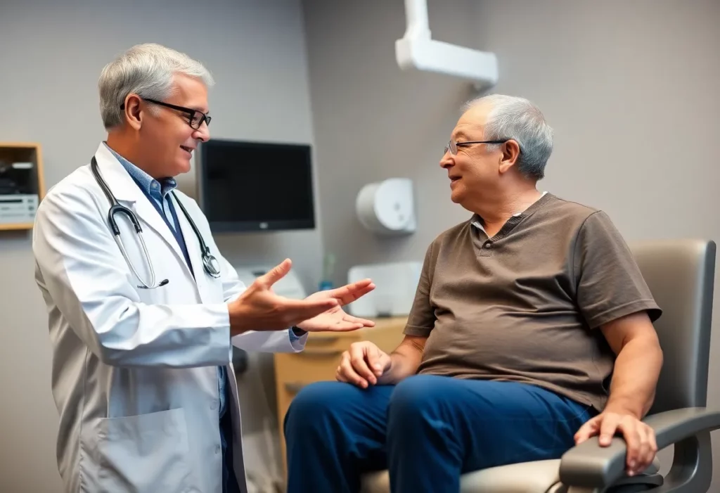 Doctor explaining radiation therapy to a mesothelioma patient