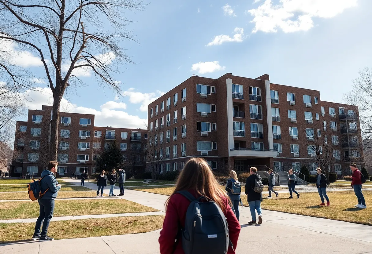 Students outside Sanford Hall expressing concerns about asbestos exposure