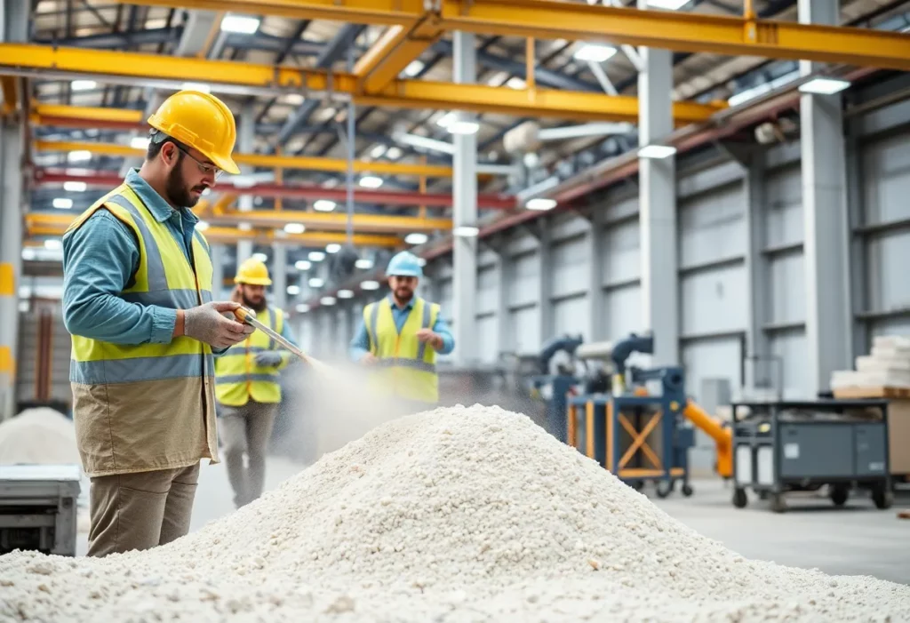 Workers using safety equipment to prevent silicosis