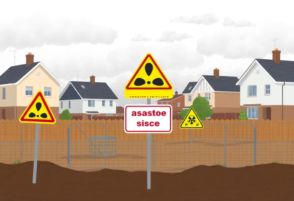 Construction site warning for asbestos contamination