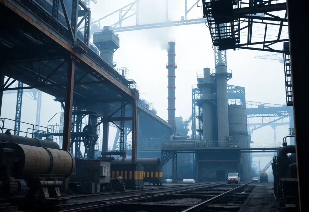 An industrial steel mill showcasing potential asbestos hazards