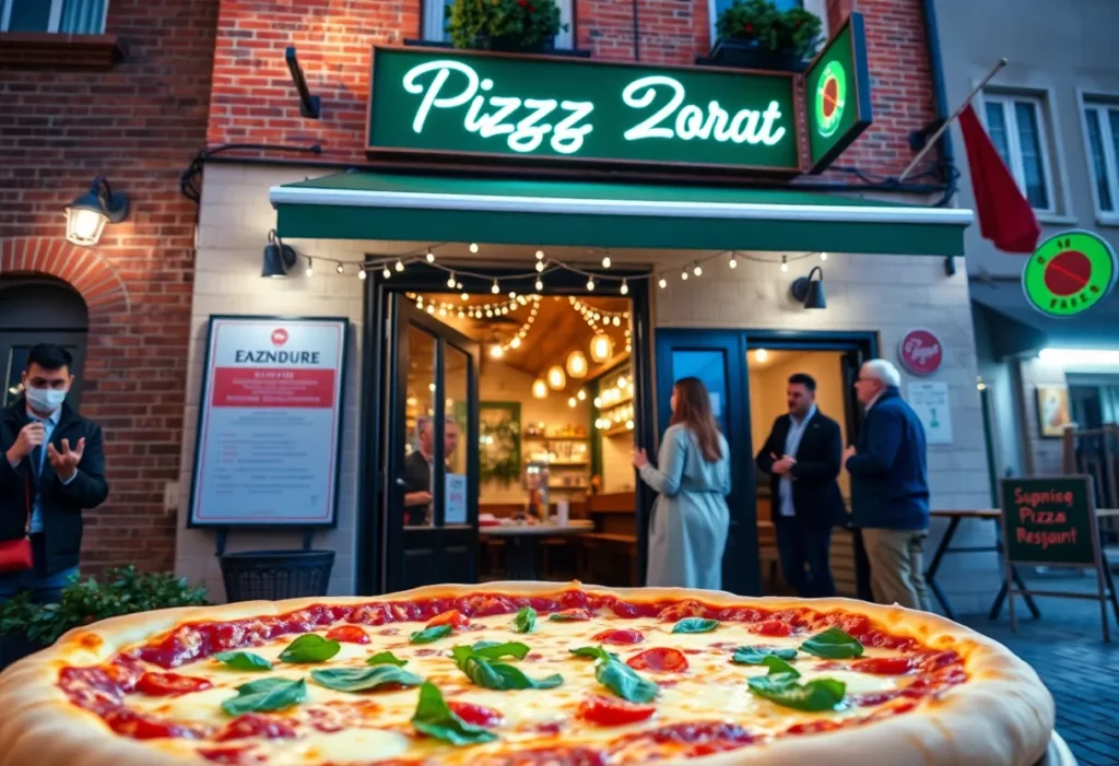 Customers gathered outside Teddy's Pizza & Subs showing support