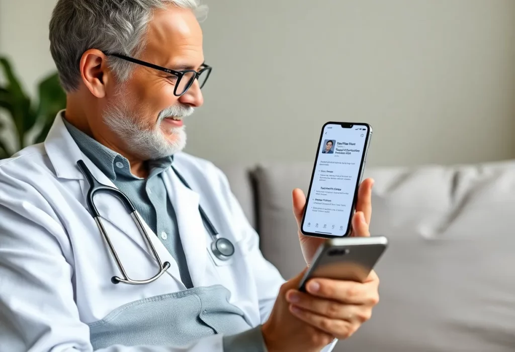 A doctor and a mesothelioma patient engaging in a telehealth consultation